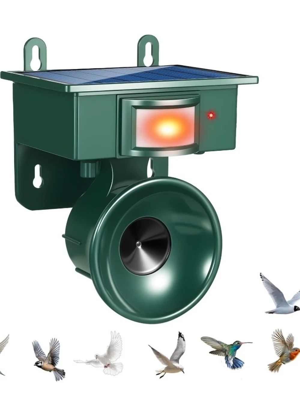 Solar-Powered Green Bird Repeller with Visual Deterrent